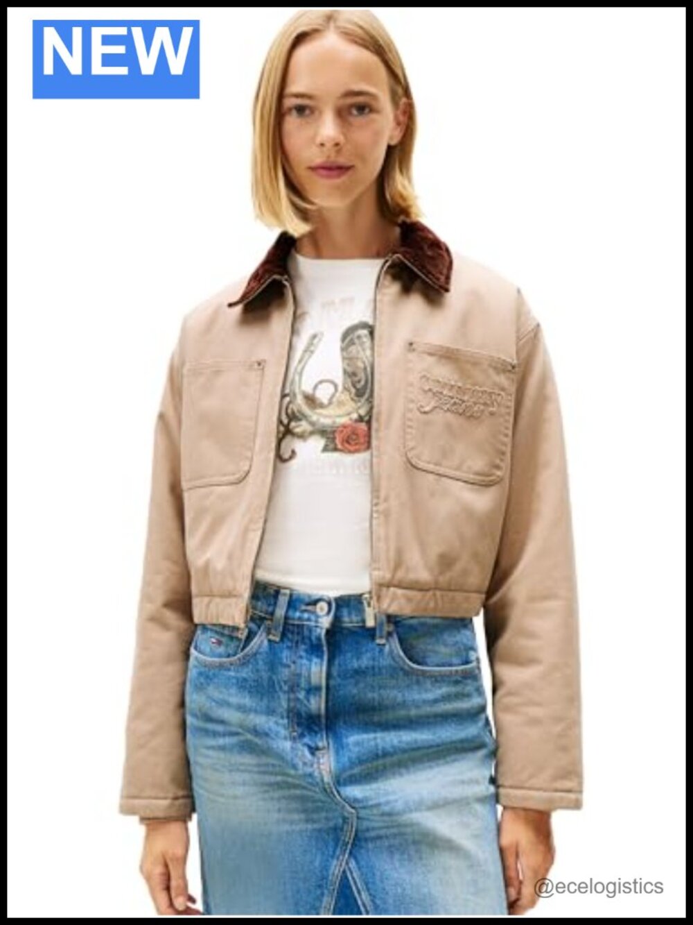Tommy Jeans Women's Cropped Padded Jacket With Contrast Collar, 100% Cotton,